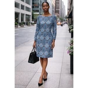 LOFT Baroque Shift Dress in Electric Sapphire Size Large office career work